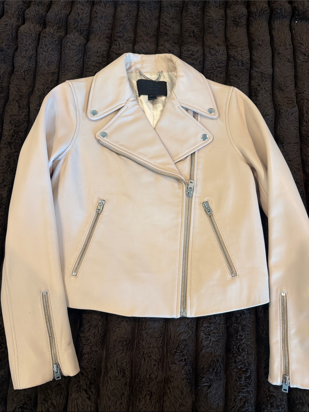 J. Crew Pale Pink Leather Moto Jacket